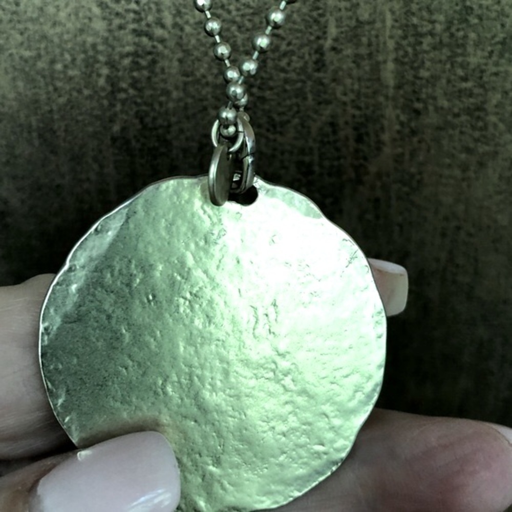Gold ball chain necklace and 1-3/4” disk w/dotted cross & tiny charm by Chico’s - Picture 5 of 10
